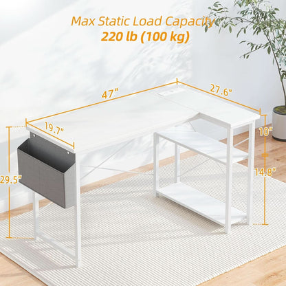 L Shaped Corner Desk 47 Inch With Power Outlets White