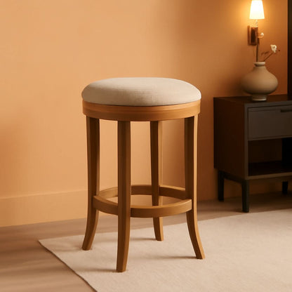 Eva 31 Inch Bar Height Backless Swivel Bar Stool Weathered Oak Sand Fabric