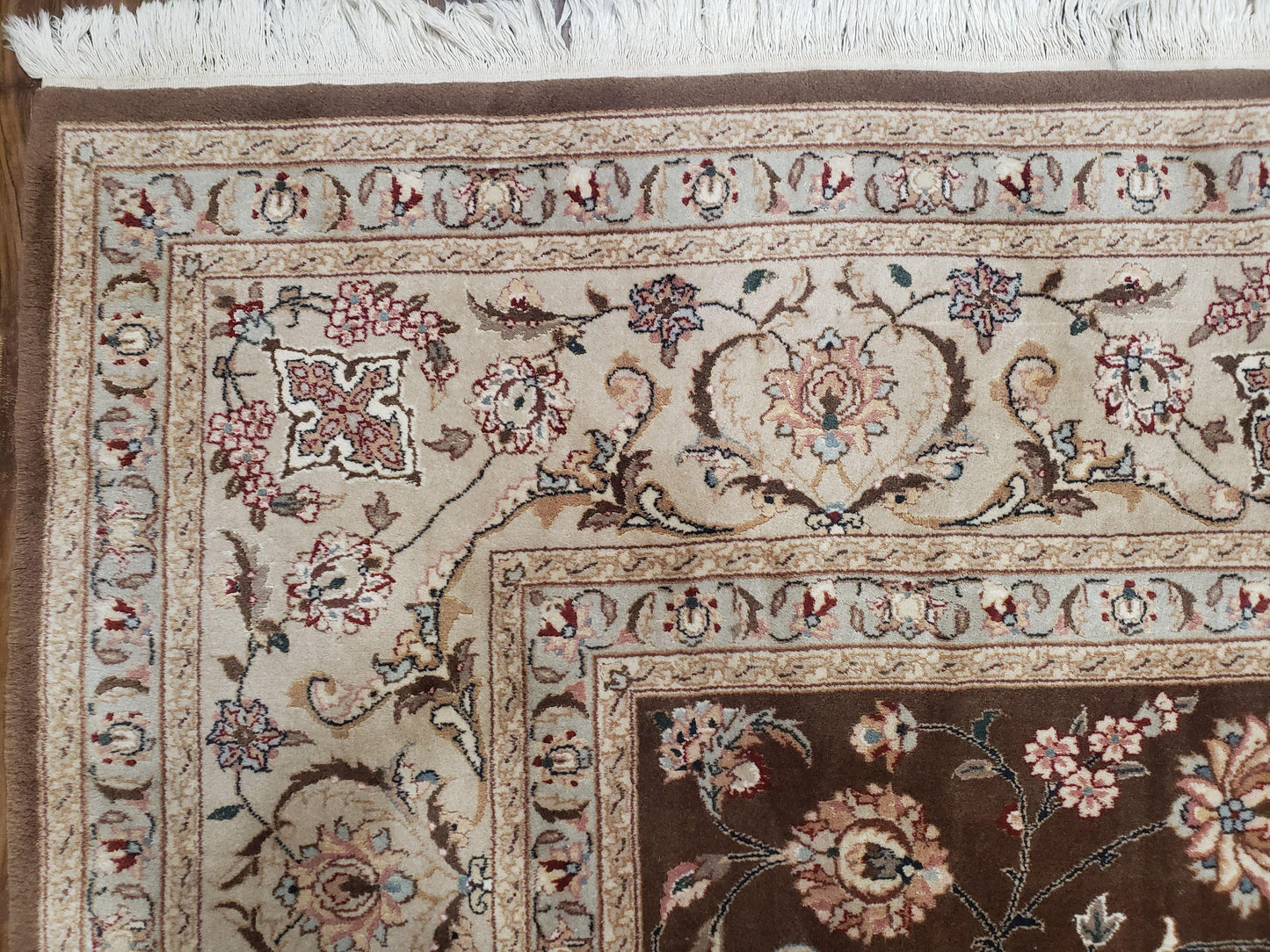 Vintage Pak-Persian Area Rug 9x12, Wool Hand-Knotted Spice Brown & Ivory Traditional Fine Oriental Carpet, Pakistani Carpet, 9 x 12 Fine Rug