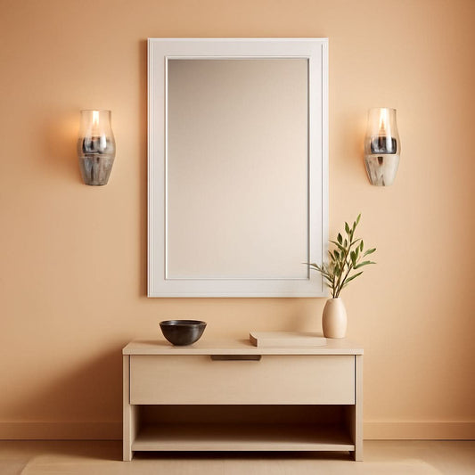Rectangular White Wood Wall Mirror 24x36 Inches Bathroom