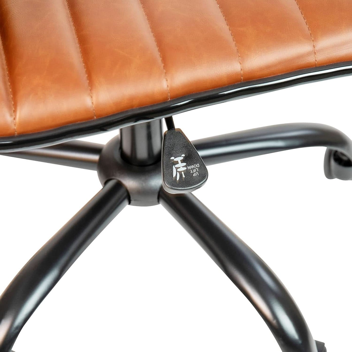 Low-Back Ribbed Upholstered Vinyl Swivel Desk Chair, Brown, Adjustable Height