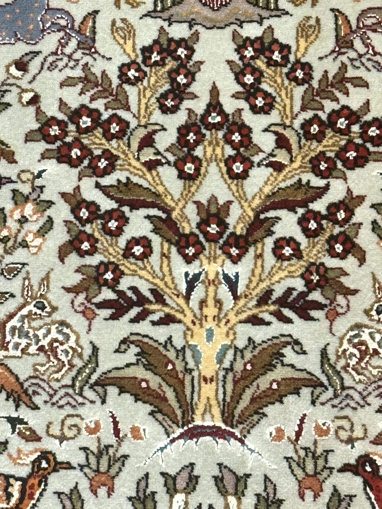 Wonderful Persian Tabriz Rug 3x5, Tree of Life, Animal Pictorials, Birds, Wool & Silk Highlights, Fine 330 KPSI