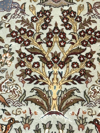 Wonderful Persian Tabriz Rug 3x5, Tree of Life, Animal Pictorials, Birds, Wool & Silk Highlights, Fine 330 KPSI