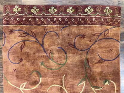 Pottery Barn Rug 5x8, Vintage Hand Tufted Carpet, Wool and Silk, Rust & Maroon