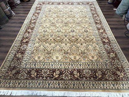 Fine Pak Persian Rug 9x12, Gold and Wine Red, Panel Design, 330 KPSI