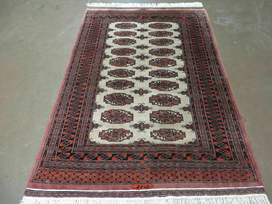 4' X 6' Vintage Handmade Bokhara Turkoman Pakistan Wool Rug Carpet Nice