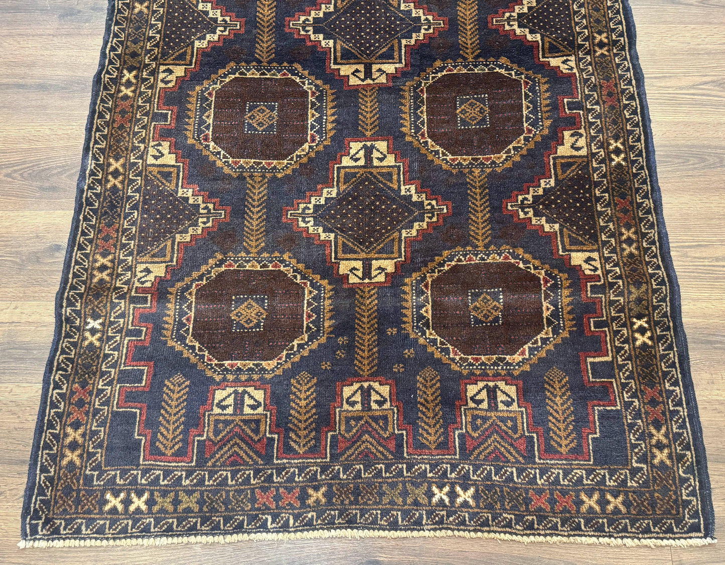 Navy Blue Afghan Balouch Rug 4x6, Handmade, New