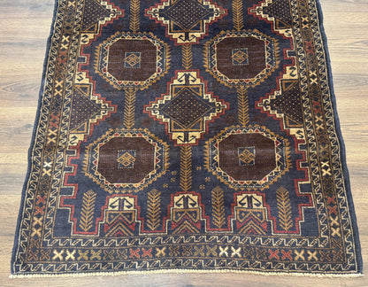 Navy Blue Afghan Balouch Rug 4x6, Handmade, New