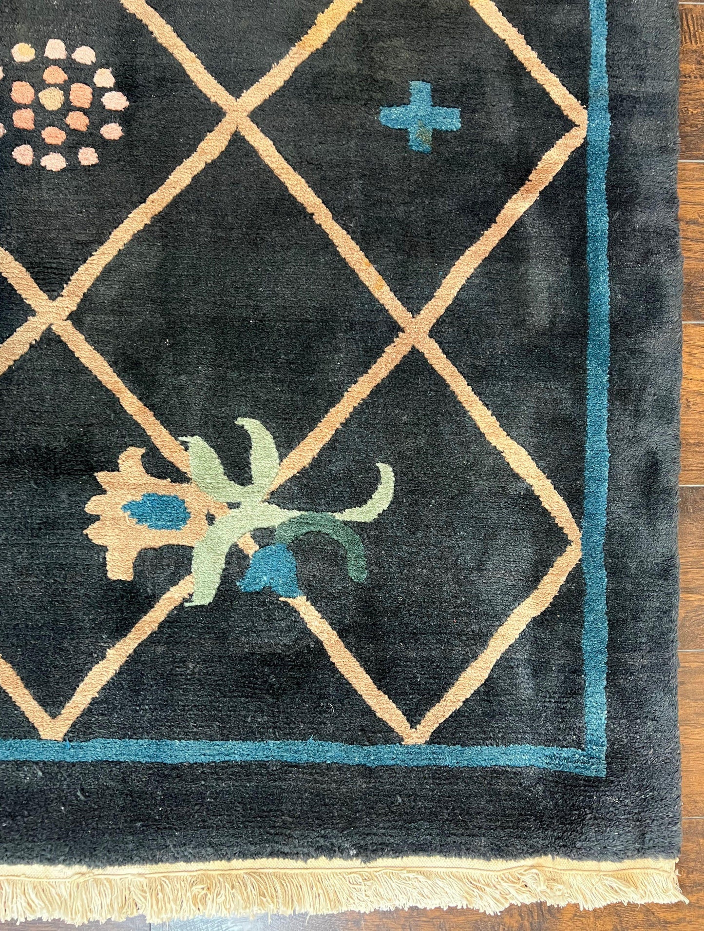 Tibetan Rug 9x12, Hand Knotted Tibet Nepali Contemporary Carpet 9 x 12 ft, Black and Tan, Handmade Area Rug Room Sized, Nepalese Rug