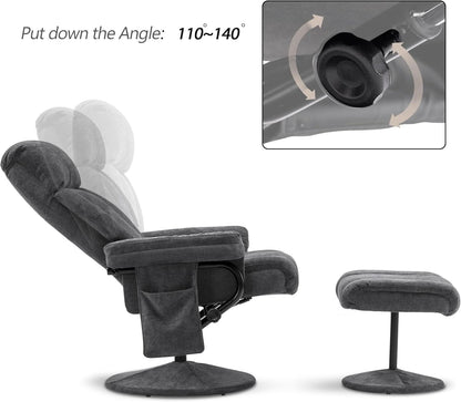Dark Grey Swivel Recliner With Ottoman Vibration Massage