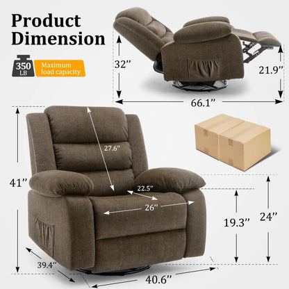 Brown Recliner Chair With 360 Swivel For Home Comfort