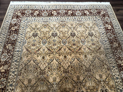 Fine Pak Persian Rug 9x12, Gold and Wine Red, Panel Design, 330 KPSI