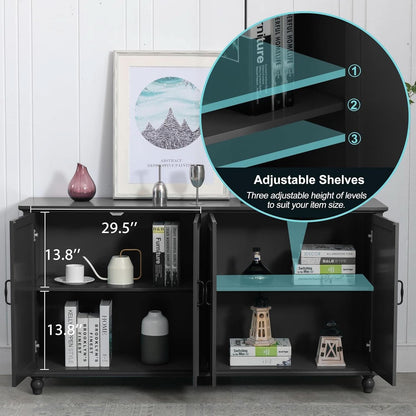 Black 62 Inch Coffee Bar Cabinet Four Doors Storage