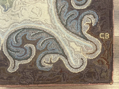 Antique American Hooked Rug 3 x 4.6, Vintage, Floral