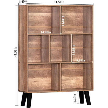 7 Cube Bookshelf 3 Tier Modern With Legs Oak Grey Display