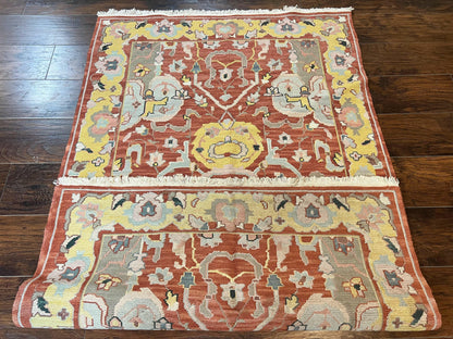 Turkish Flatweave Kilim Rug 4x6, Geometric Wool Handmade Carpet, Vintage