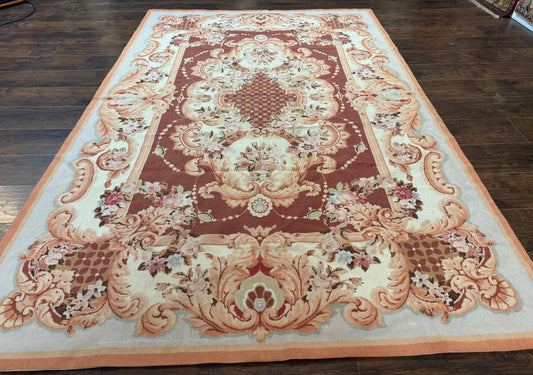 Vintage Needlepoint Rug 6x9, Aubusson Rug, Flatweave Wool Elegant Carpet, Medium Size, French European Design