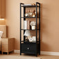 5 Tier Bookshelf With Drawer Black In Modern Rustic Style