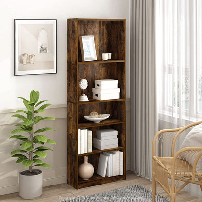 Amber Pine Adjustable 5-Tier Bookcase With Durable Shelves