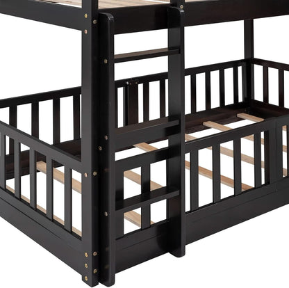 Twin Over Twin Floor Bunk Bed With Slide And Ladder