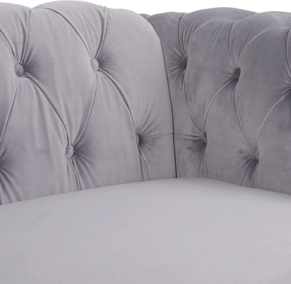 Three Piece Living Room Sofa Set Grey Velvet Chesterfield Sofa Club Chair Loveseat Nailhead Trim