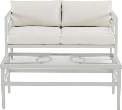 2 Piece Outdoor Coffee Table And Loveseat Set Gray Frame Creme Cushions