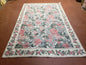 5x8 Needlepoint Rug 5' 4" x 8' 3" Wool Flat Weave Floral New Unused Carpet English Design Ivory Large Pink Flowers Green Leaves Hand-Knotted