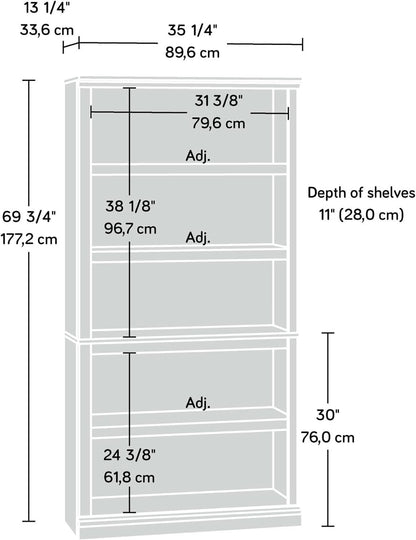 Five Shelf Bookcase Jamocha Wood With Adjustable Shelves