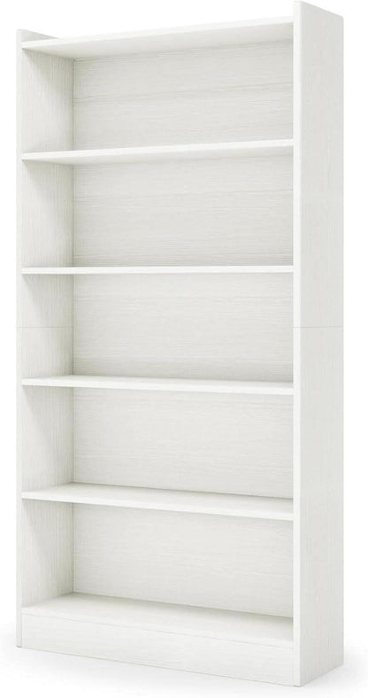 Tall White Six Tier Bookcase 72 Inches Contemporary Wood