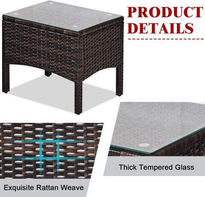 Red 3 Piece Outdoor Patio Furniture Set With Wicker Chairs And Glass Top Coffee Table