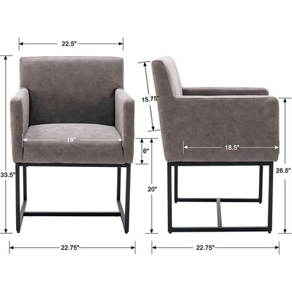 Set Of 4 Grey Upholstered Armchairs With Linen Fabric