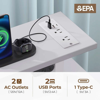 47.2 Inch White LED Desk With Power Outlets And Drawers