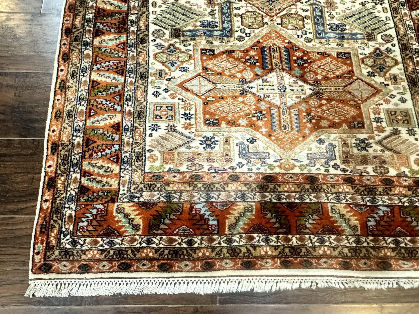 Turkish Kazak Rug 4x6, Geometric Medallions, Vintage Handmade Wool Carpet