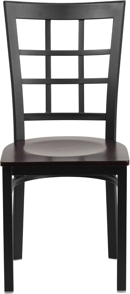 Black Window Back Metal Dining Chair With Walnut Wood Seat