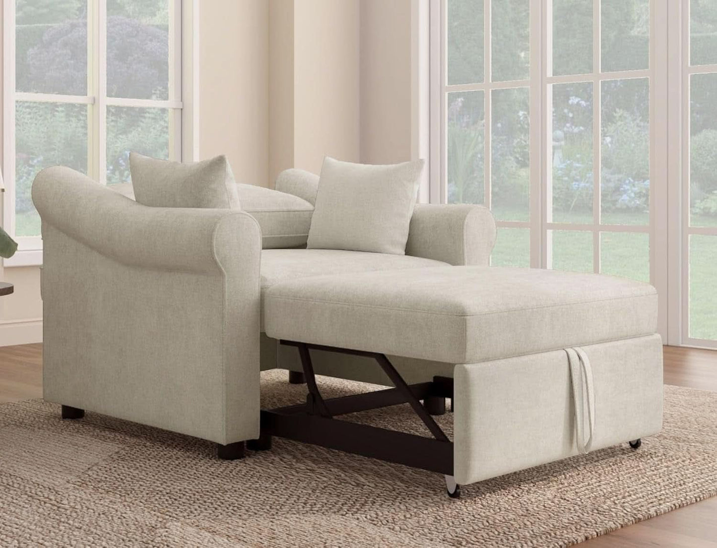 Chenille Convertible Sleeper Chair With Backrest Beige