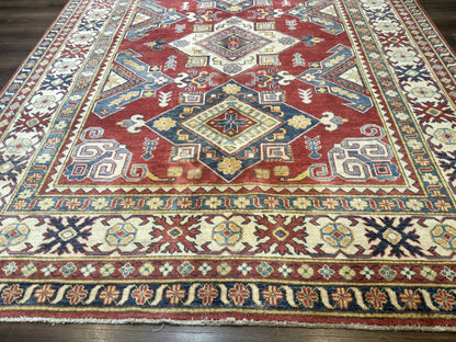Turkish Kazak Rug 7.6 x 9.5, Geometric Medallions, Caucasian Pattern