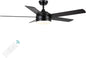 52 Inch Black Ceiling Fan With Dimmable 3 Color LED Lights And Remote