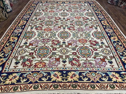 Antique Turkish Kilim Rug 7x10 Allover Pattern, Ivory Cream Maroon Light Blue, Wool Flatweave Hand Woven, Large Kilim, Vintage Kilim Carpet