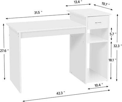 White 44 Inch Desk And Black Mesh Chair Set With Adjustable