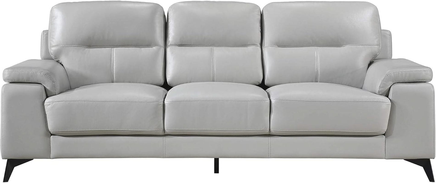89 Inch Leather Sofa Silver Gray With Metal Legs Wood Frame