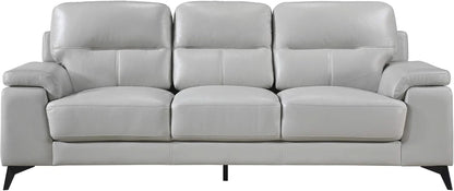 89 Inch Leather Sofa Silver Gray With Metal Legs Wood Frame