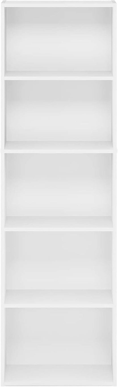 White 5 Tier Bookcase Storage Shelf For Living Room