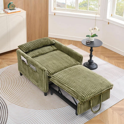 Corduroy Convertible Sofa Bed With Forest Green Fabric