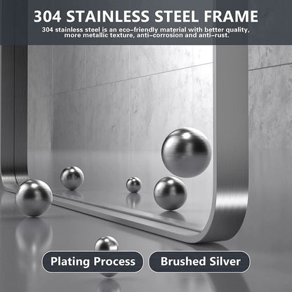 Brushed Silver Wall Mounted Bathroom Mirror 30x40 Inches