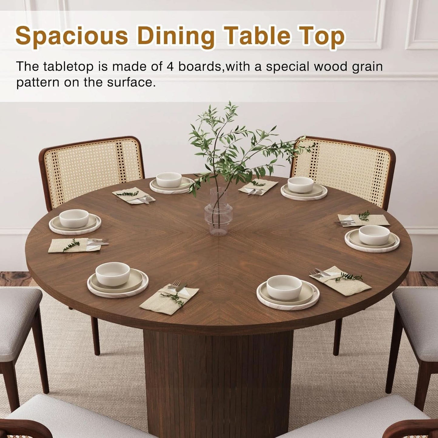 47 Inch Walnut Round Dining Table Farmhouse Kitchen