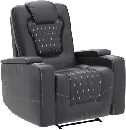 Power Recliner Chair Set Of 3 Black Leather With USB Ports