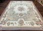 Aubusson Needlepoint Rug 9x12, VIntage Handmade Wool Beige Floral European Elegant Rug 9 x 12, Floral Roses