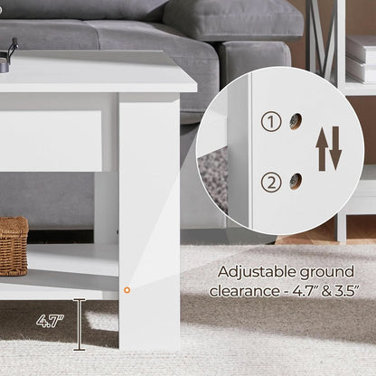 Lift Top Coffee Table With Hidden Compartment And White Finish