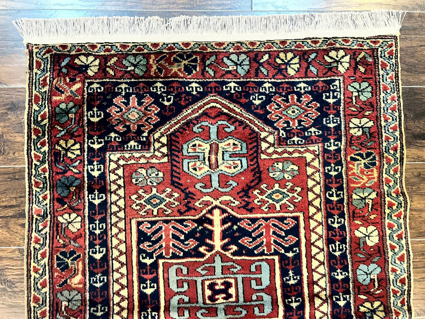Antique Turkish Sparta Rug 3x4, Geometric Caucasian Pattern, Vintage Handmade Tribal Wool Carpet
