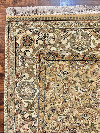 Indo Mahal Rug 8x10, Indian Jaipur Rug 8 x 10 ft, Wool Indo Persian Carpet, Handmade Traditional Floral Area Rug, Olive Green, Vintage Rug